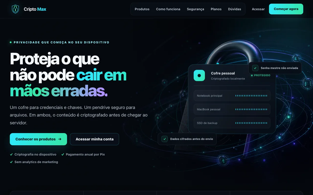 Tela inicial do Cripto Max
